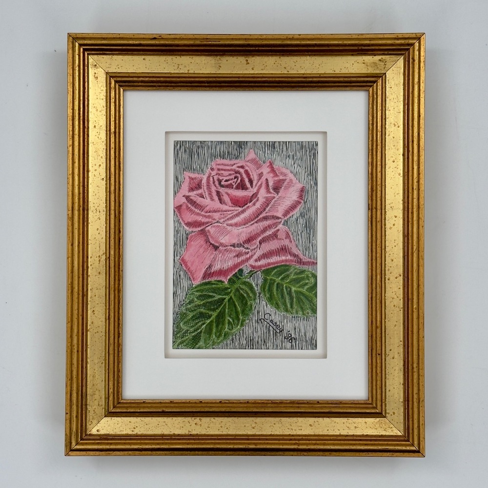 Vintage Original Watercolor and Ink Rose Painting Botanical Study